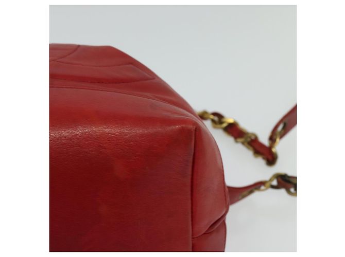 CHANEL Borsa a Spalla Matelassé Catena Pelle di Agnello Rossa Oro CC Auth KD284 Rosso D'oro - vista 10