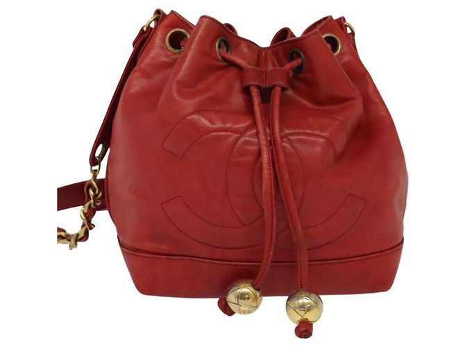 CHANEL Borsa a Spalla Matelassé Catena Pelle di Agnello Rossa Oro CC Auth KD284 Rosso D'oro - vista 13