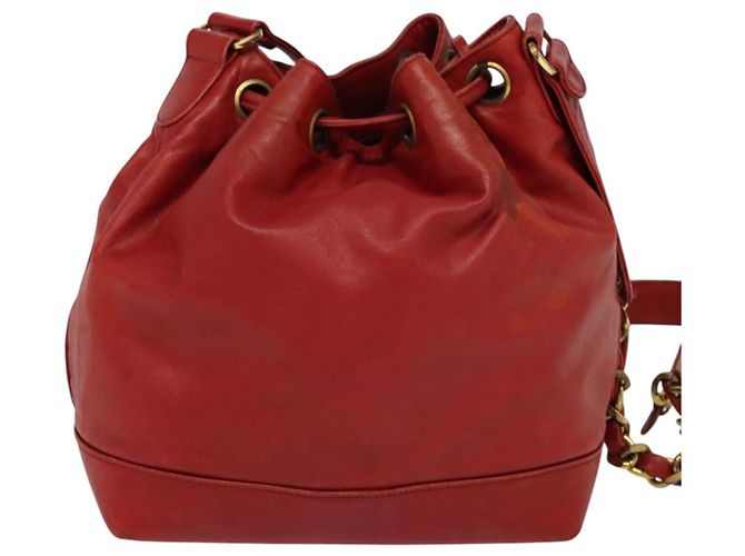 CHANEL Borsa a Spalla Matelassé Catena Pelle di Agnello Rossa Oro CC Auth KD284 Rosso D'oro - vista 2