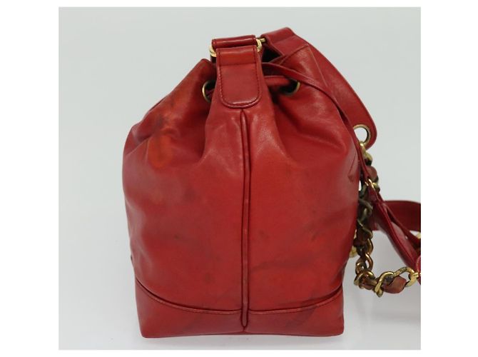 CHANEL Borsa a Spalla Matelassé Catena Pelle di Agnello Rossa Oro CC Auth KD284 Rosso D'oro - vista 4