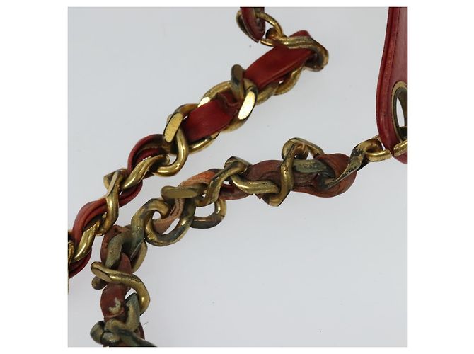 CHANEL Borsa a Spalla Matelassé Catena Pelle di Agnello Rossa Oro CC Auth KD284 Rosso D'oro - vista 9
