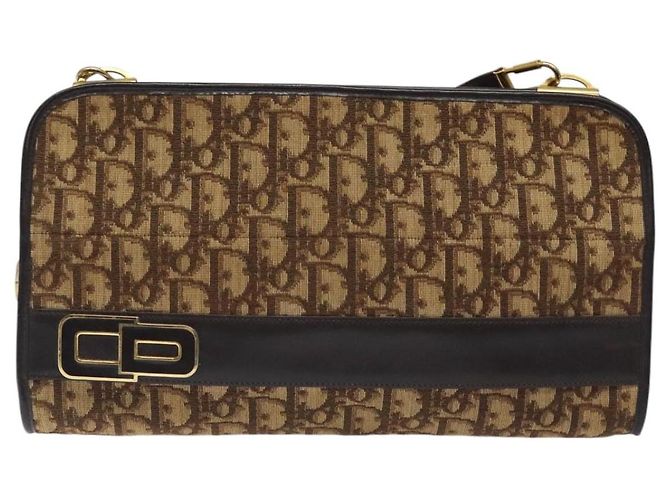 Borsa a spalla in tela Trotter Christian Dior marrone oro Auth ep8530 D'oro - vista 13
