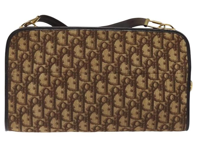 Borsa a spalla in tela Trotter Christian Dior marrone oro Auth ep8530 D'oro - vista 2