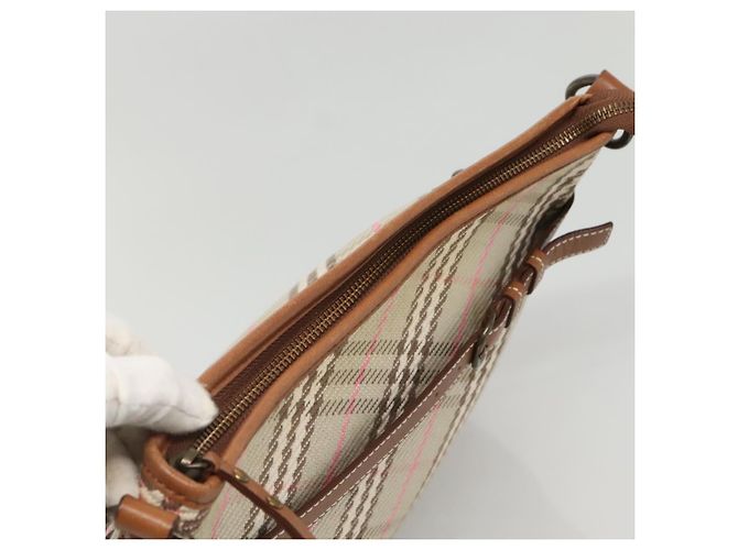 Borsa a spalla Burberry Nova Check Blue Label in tela beige Auth BD1720 - vista 5