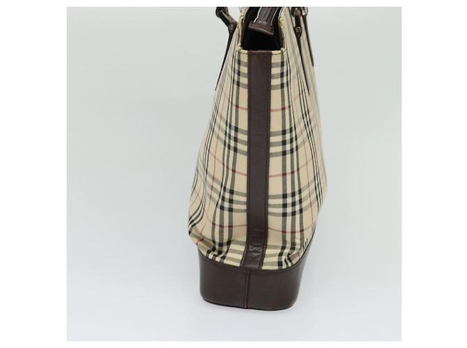 Burberry Nova Check Tote Bag aus Canvas Beige Silber Authentisch KD427 - Ansicht 4