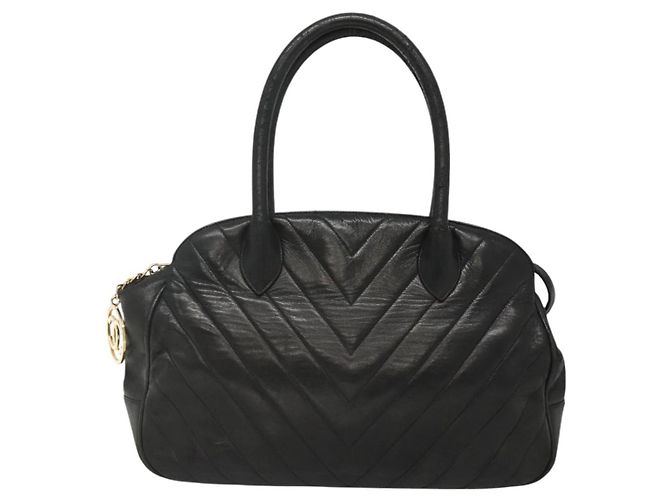 CHANEL V stitch Borsa a Mano in Pelle di Agnello Nera CC Auth bs24282 Nero - vista 13