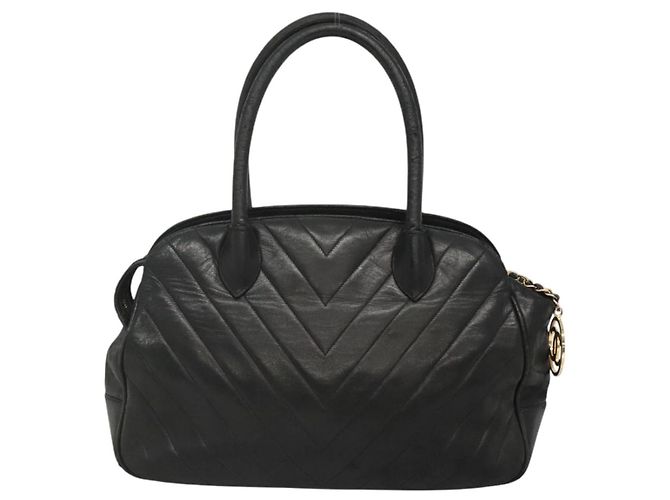 CHANEL V stitch Borsa a Mano in Pelle di Agnello Nera CC Auth bs24282 Nero - vista 2