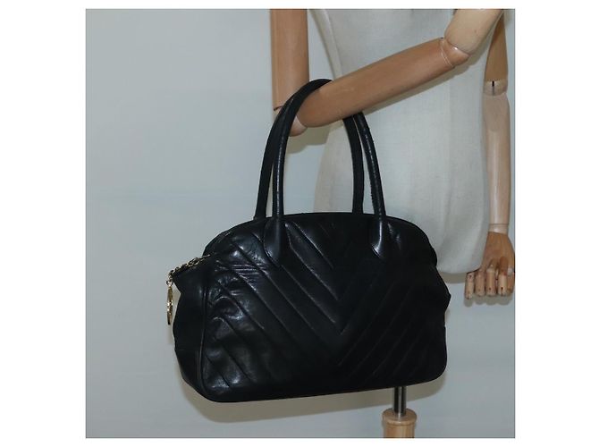 CHANEL V stitch Borsa a Mano in Pelle di Agnello Nera CC Auth bs24282 Nero - vista 21