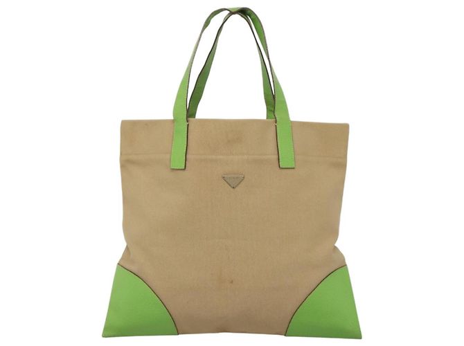 PRADA Bolsa Tote Lona Bege Prata Auth BD1531 - vista 13