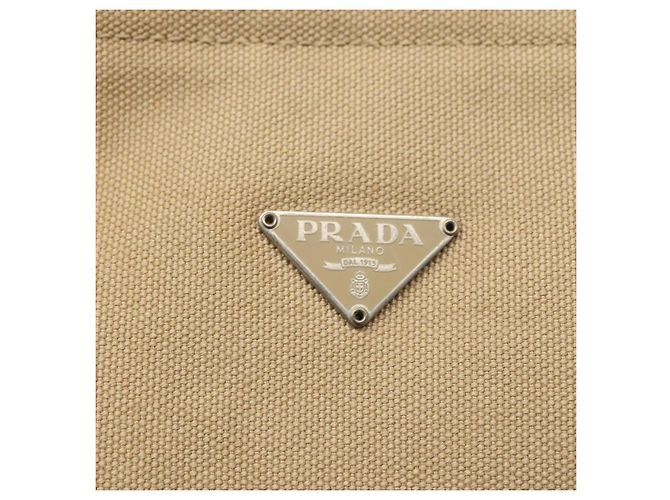 PRADA Bolsa Tote Lona Bege Prata Auth BD1531 - vista 17