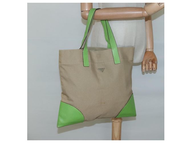 PRADA Bolsa Tote Lona Bege Prata Auth BD1531 - vista 21