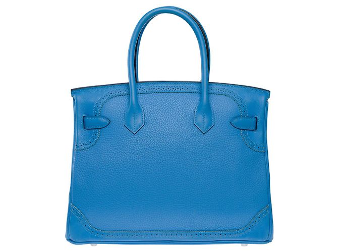 Hermès Sac HERMES Birkin 30 en Cuir Bleu - 102625 - vue 4