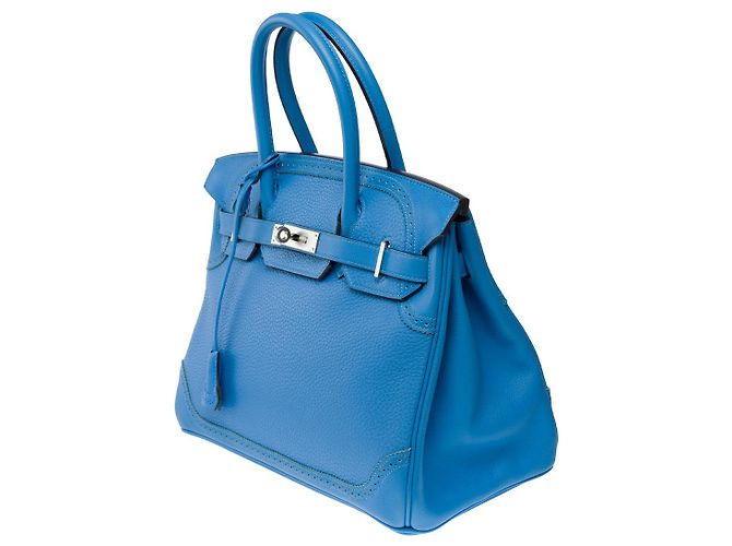 Hermès Sac HERMES Birkin 30 en Cuir Bleu - 102625 - vue 5