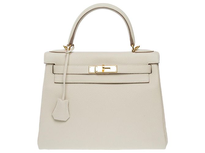 Hermès Sac HERMES Kelly 28 en Cuir Beige - 102628 - vue 4