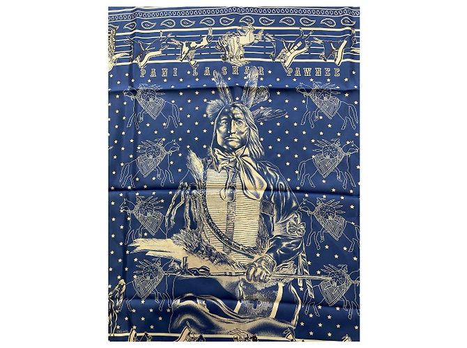 Hermès Bufandas HERMES T. Seda Azul - vista 2