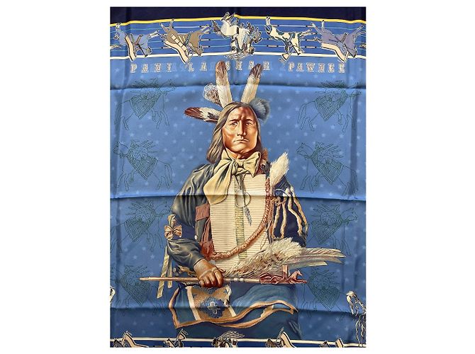 Hermès Bufandas HERMES T. Seda Azul - vista 4