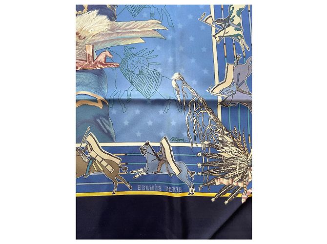 Hermès Bufandas HERMES T. Seda Azul - vista 6