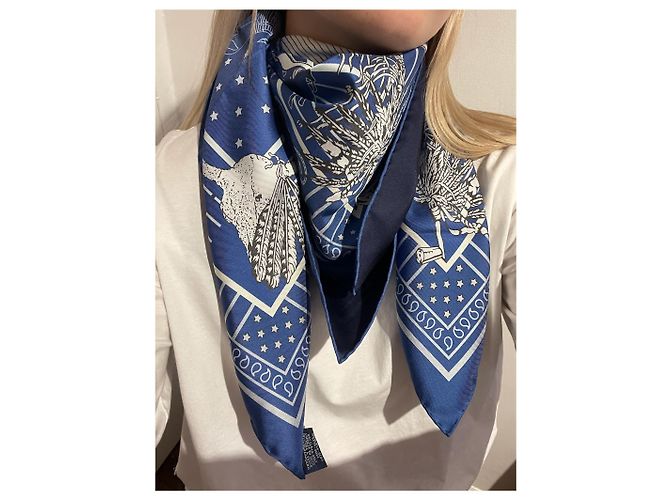 Hermès Bufandas HERMES T. Seda Azul - vista 9