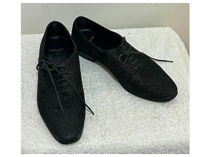 Scarpe stringate smoking glitterate Saint Laurent Nere Nero Metallico - vista 10
