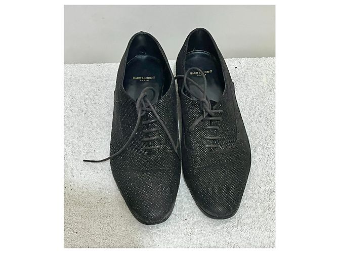 Scarpe stringate smoking glitterate Saint Laurent Nere Nero Metallico - vista 3