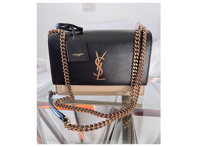 Saint Laurent Sunset Handtasche aus Leder schwarz beige - Ansicht 2