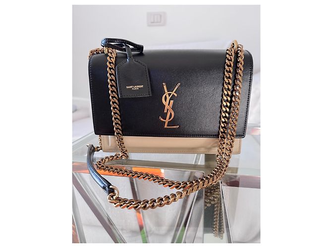 Saint Laurent Sunset Handtasche aus Leder schwarz beige - Ansicht 3