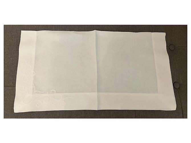 Autre Marque Eri Lot de 12 Serviettes en Lin Blanc Brodées à la Main - vue 10