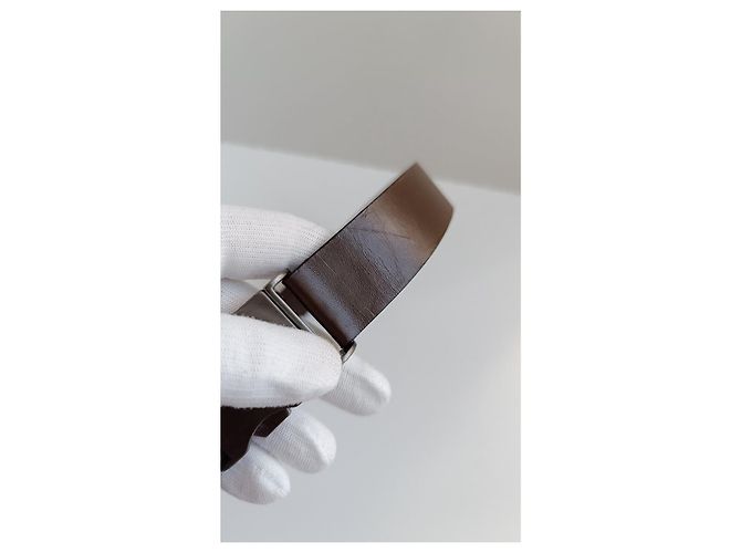 CHANEL von Karl Lagerfeld 00A 2000/2001 Ledergürtel mit gebürsteter Metallschnalle Braun - Ansicht 15