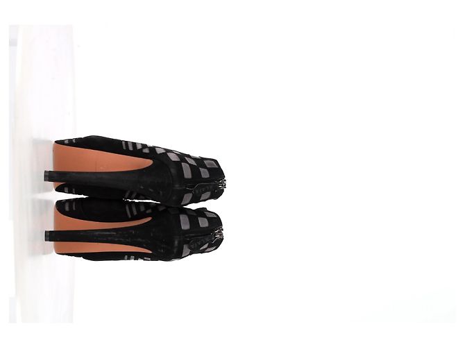Stivaletti con piattaforma in suede nero con taglio laser Alaïa - vista 12
