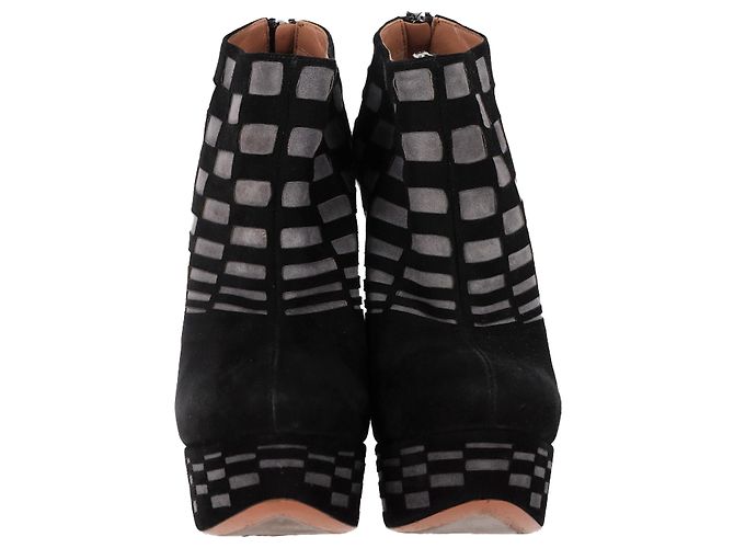 Stivaletti con piattaforma in suede nero con taglio laser Alaïa - vista 2