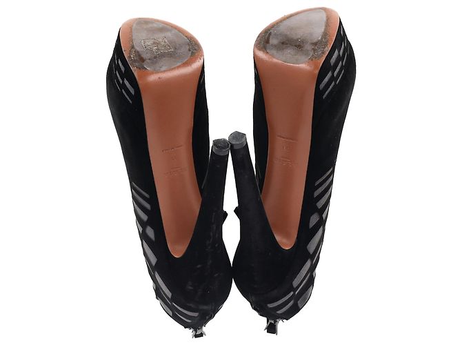 Stivaletti con piattaforma in suede nero con taglio laser Alaïa - vista 6