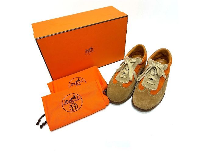 Hermès Baskets Quick Hermes en marron et orange - vue 14