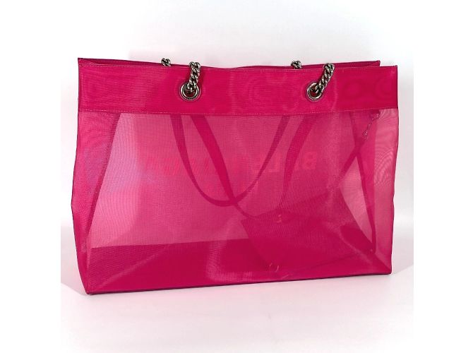Borsa a spalla Balenciaga 741605 Mesh con pochette Duty Free grande logo Rosa Bianco - vista 2