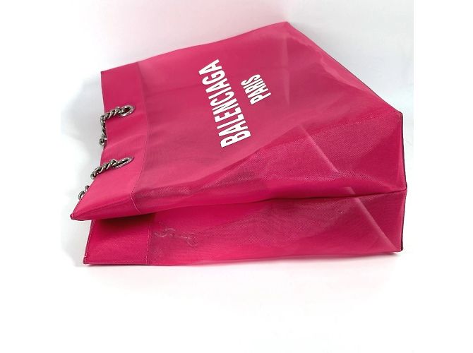 Borsa a spalla Balenciaga 741605 Mesh con pochette Duty Free grande logo Rosa Bianco - vista 3