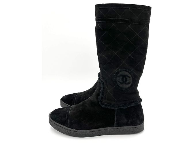 Timeless Chanel Botas planas de ante CC 40 negras Negro - vista 2