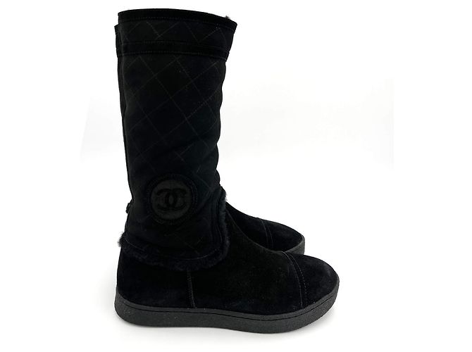 Timeless Chanel Botas planas de ante CC 40 negras Negro - vista 3