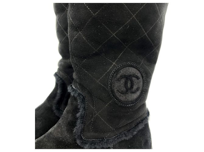 Timeless Chanel Botas planas de ante CC 40 negras Negro - vista 9