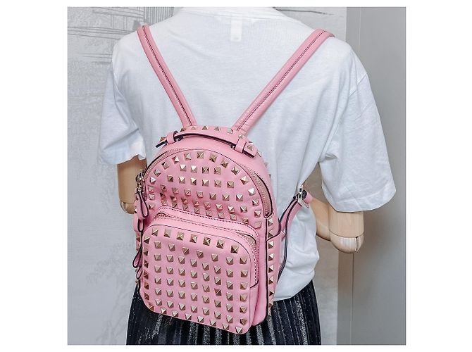 Valentino Garavani Rosa Rockstuds Leder Rucksack Pink - Ansicht 3