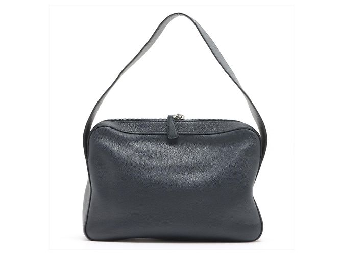 Prada Borsa a spalla con zip in pelle Daino blu navy - vista 3