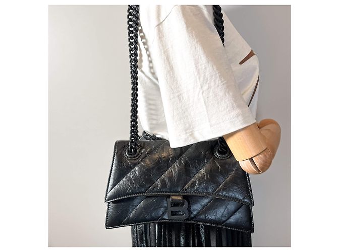 Balenciaga Borsa a tracolla in pelle Hourglass Small Nera Nero - vista 2