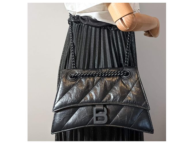 Balenciaga Borsa a tracolla in pelle Hourglass Small Nera Nero - vista 3