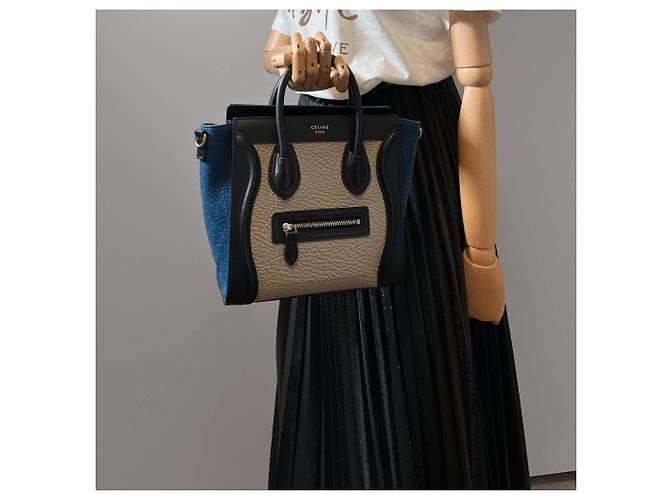 Luggage Céline Borsa tote in pelle nano nera e beige Multicolore - vista 2