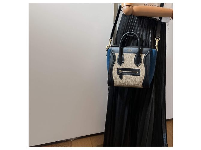 Luggage Céline Borsa tote in pelle nano nera e beige Multicolore - vista 3