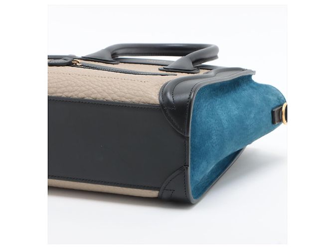 Luggage Céline Borsa tote in pelle nano nera e beige Multicolore - vista 6