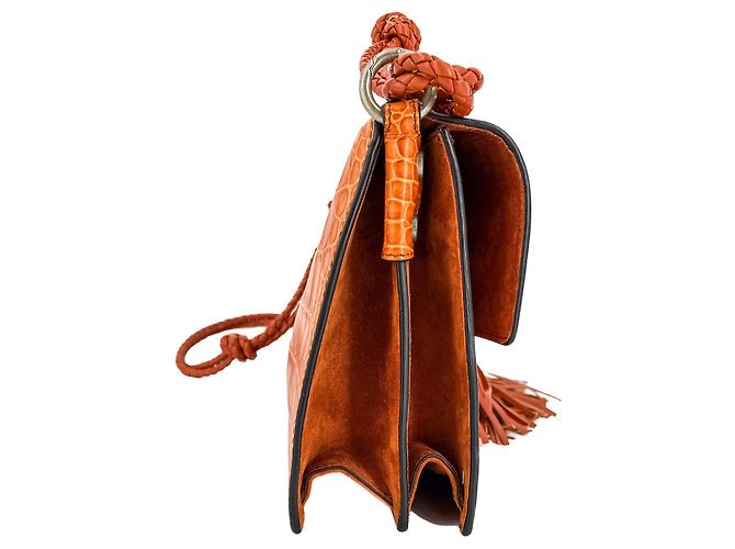 Etro Borsa a tracolla Flap in pelle croco caramello - vista 11