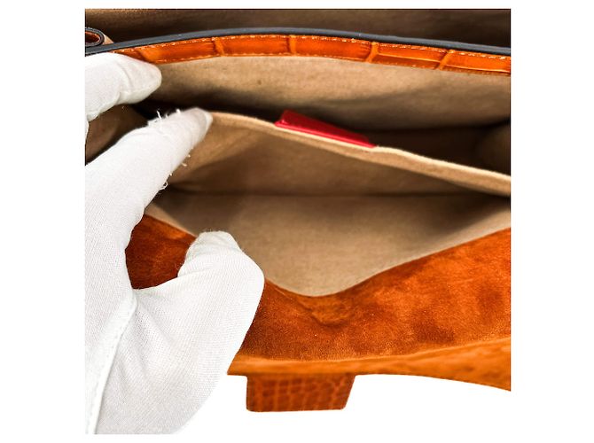 Etro Borsa a tracolla Flap in pelle croco caramello - vista 14