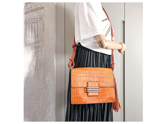 Etro Borsa a tracolla Flap in pelle croco caramello - vista 2