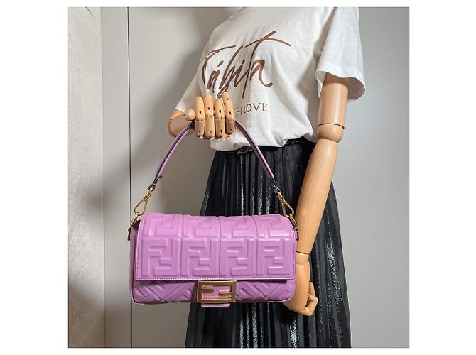 Fendi Baguette Medium FF in pelle tridimensionale borsa baguette 2 modi viola Porpora - vista 4