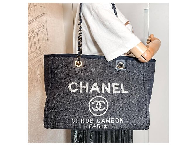 Timeless Chanel Kleine Denim-Tote-Tasche Blau Deauville - Ansicht 2