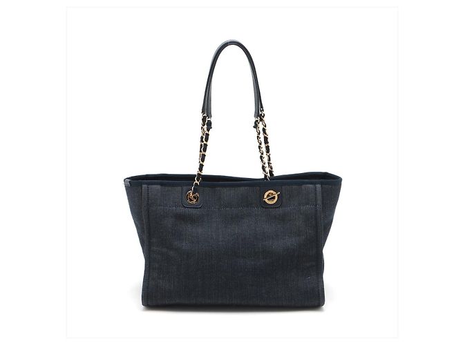 Timeless Chanel Kleine Denim-Tote-Tasche Blau Deauville - Ansicht 3